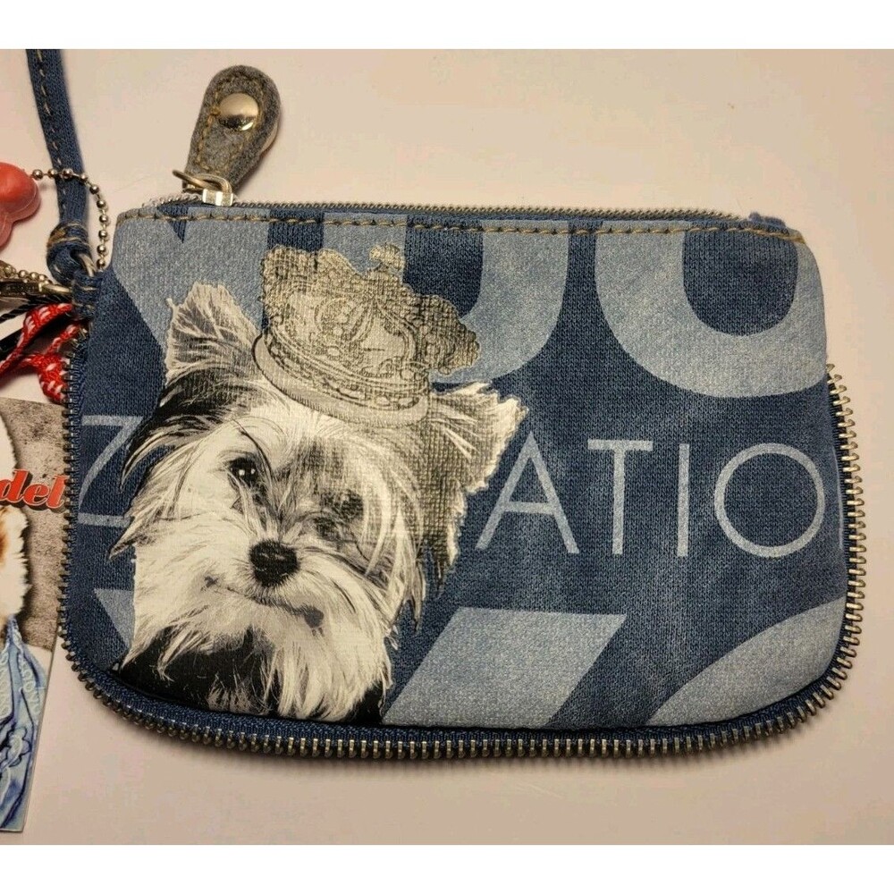 NWT FuzzyNation Wristlet Yorkie Dog Coin Purse Wallet Puppy Bone Faux Fur Strap
